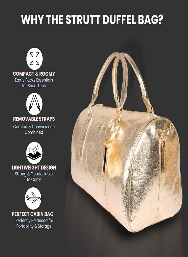 تبختر حقيبة سفر أنيقة وخفيفة الوزن من الجلد الصناعي الذهبي اللامع الفاخر من ستروت للنساء، حقيبة سفر ونادي رياضي - أسود وأحمر - Image 2